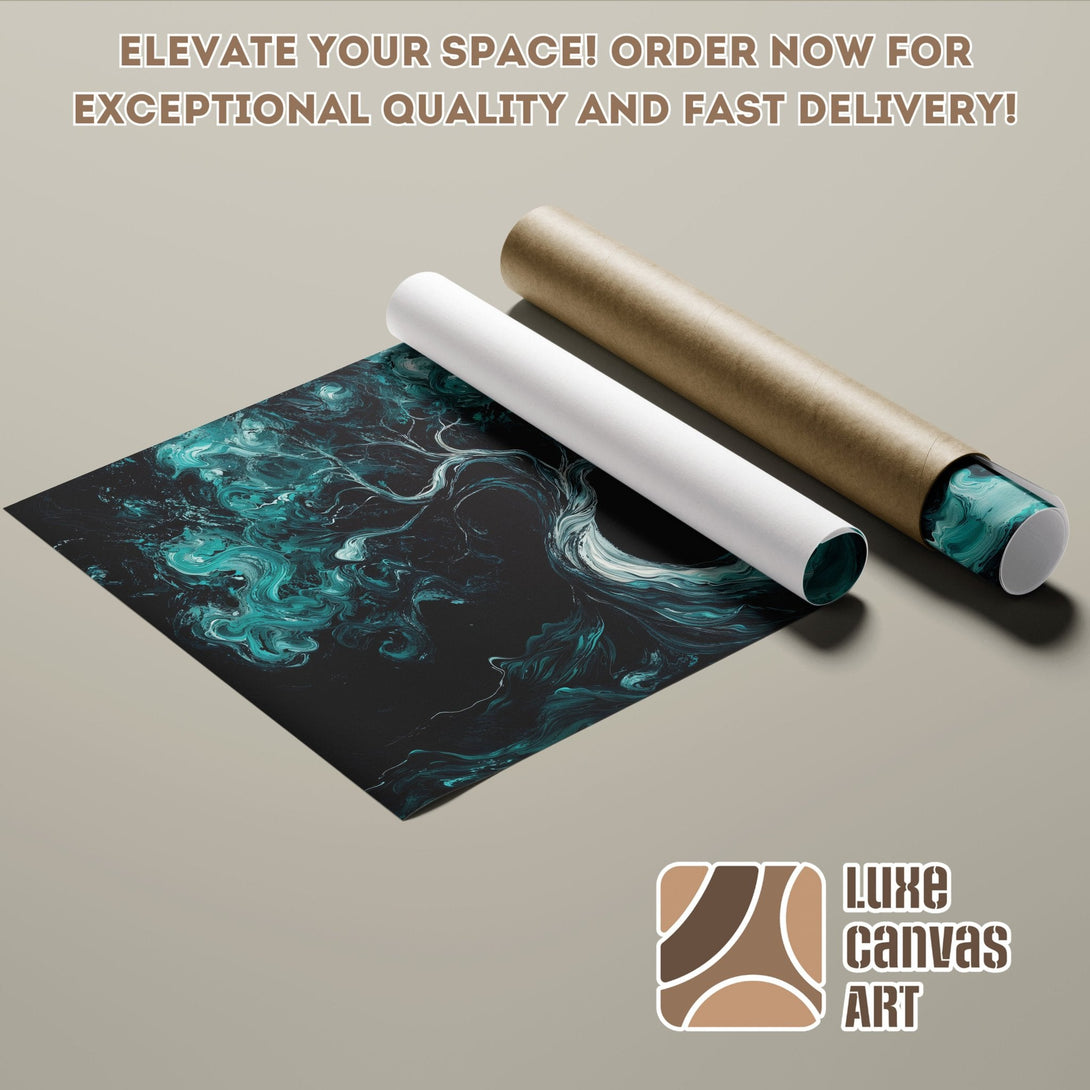 Abstract art Poster Roll with teal and black color palette, perfect for modern decor.