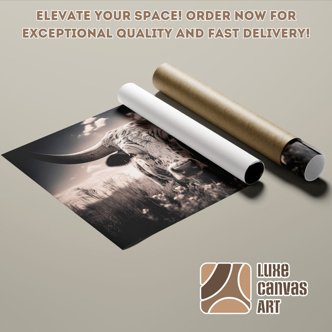 Poster Roll featuring a bull in sepia tones. Perfect art for your home!
