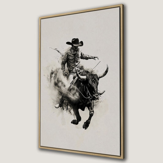 Thrilling Bull Riding Canvas Print Western Art Poster