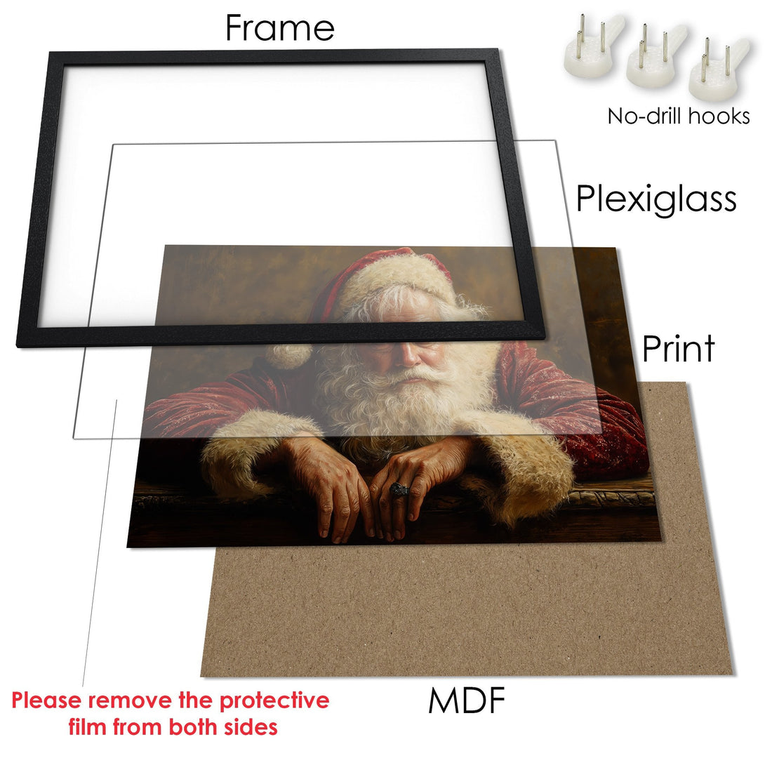 Framed Poster featuring Santa Claus portrait in warm tones. Perfect Christmas decor!