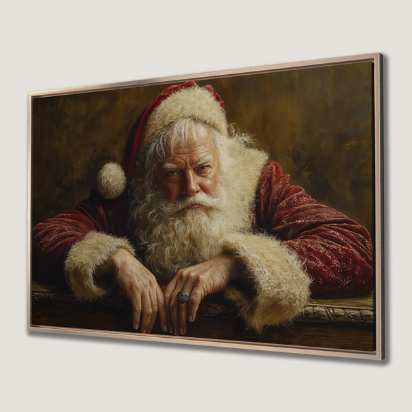 Framed Wall Art: Classic Santa Claus portrait in warm red & gold tones. Perfect holiday decor for a cozy, vintage-inspired feel.