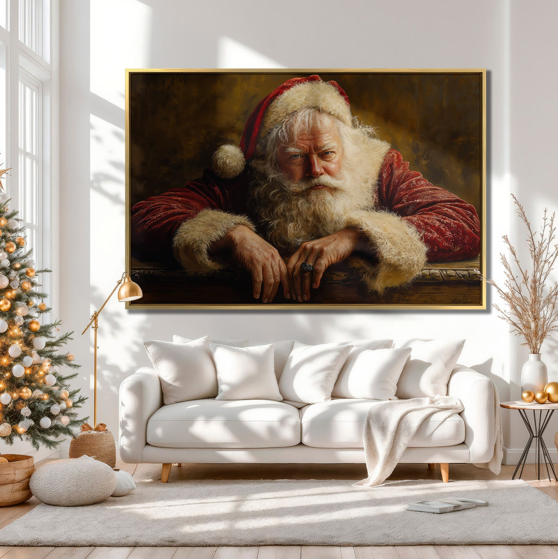 Canvas Print featuring Santa Claus in a classic, vintage style. Warm, neutral color palette creates a cozy, festive atmosphere. Perfect Christmas decor!
