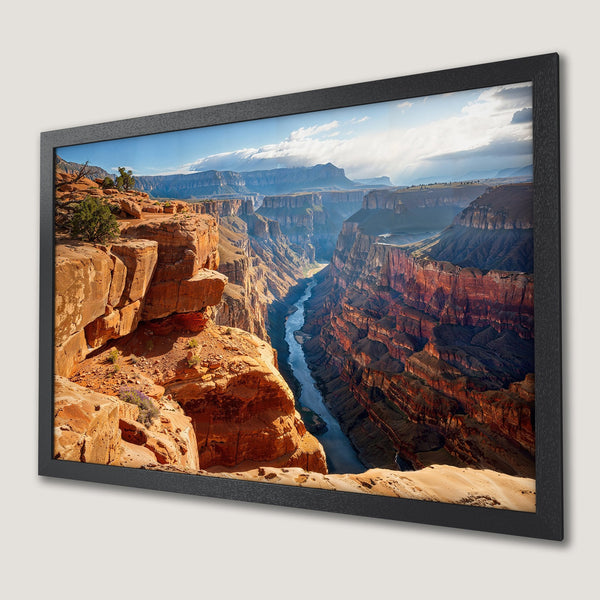 Framed Poster of Grand Canyon landscape. Earthy tones with blue sky. Perfect wall art for home decor.