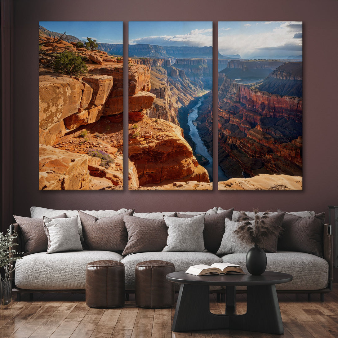 Canvas Print of Grand Canyon landscape art in warm earth tones, perfect for living room decor. Add a touch of nature to your home!