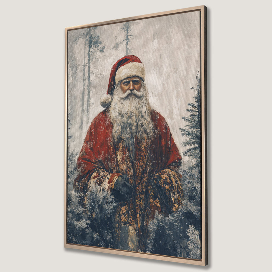 Framed Wall Art featuring Santa Claus in an impressionistic style with a red and blue color palette, perfect for Christmas decor.