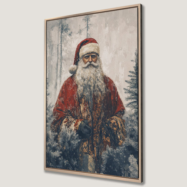 Framed Wall Art featuring Santa Claus in an impressionistic style with a red and blue color palette, perfect for Christmas decor.