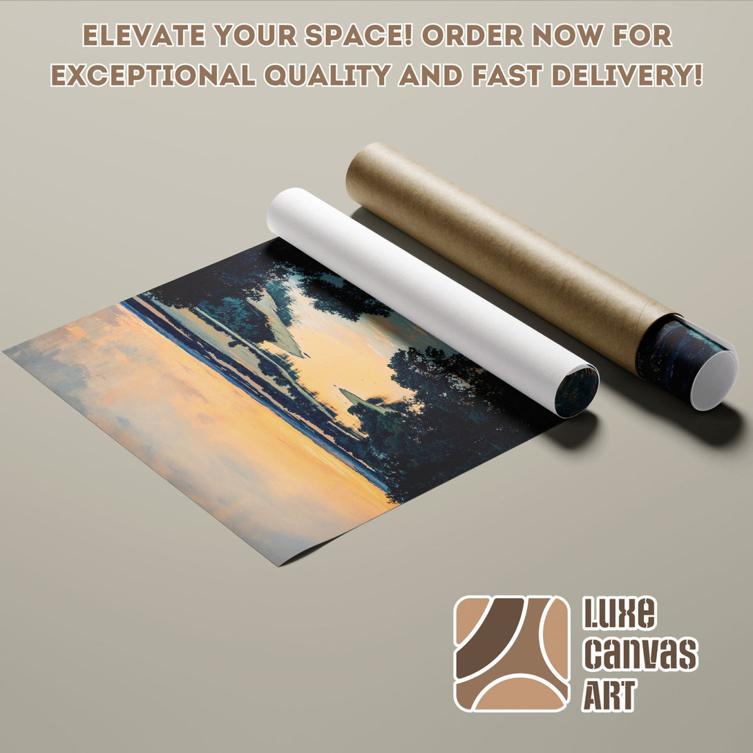 Landscape Poster Roll, impressionist style, warm sunset colors, ready to elevate your space!