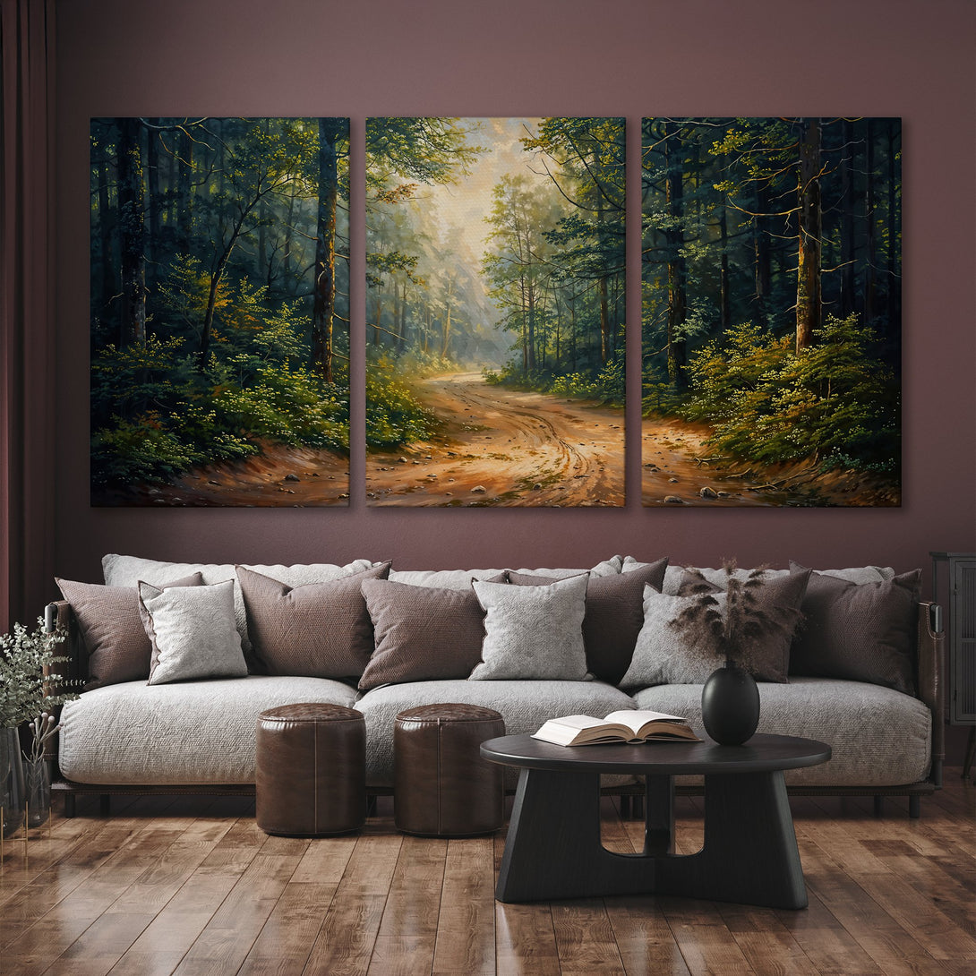 Canvas Print of a serene forest path, showcasing a warm, natural color palette. Perfect for adding a touch of nature to your home.