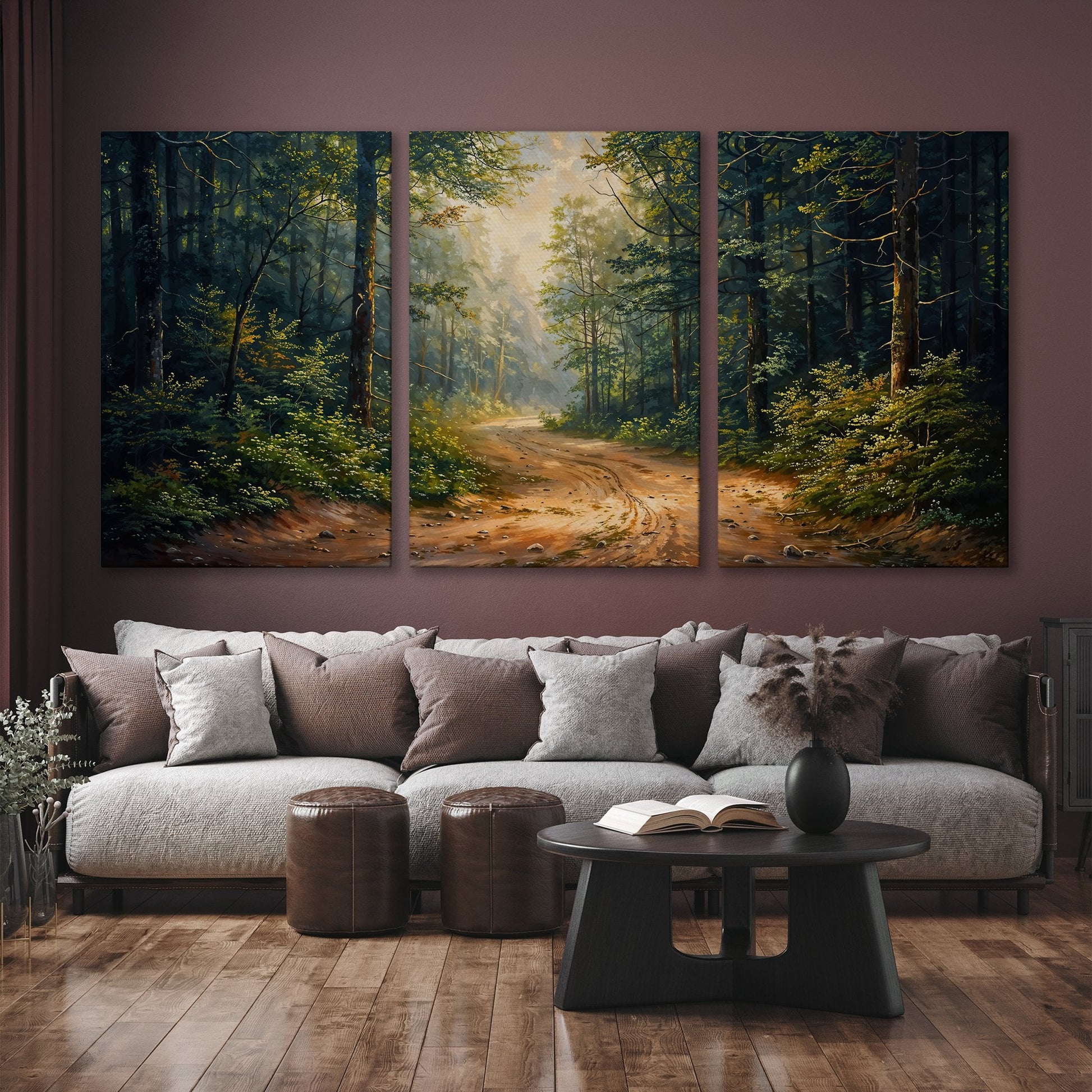 Tranquil Forest Path Canvas Print with Morning Mist