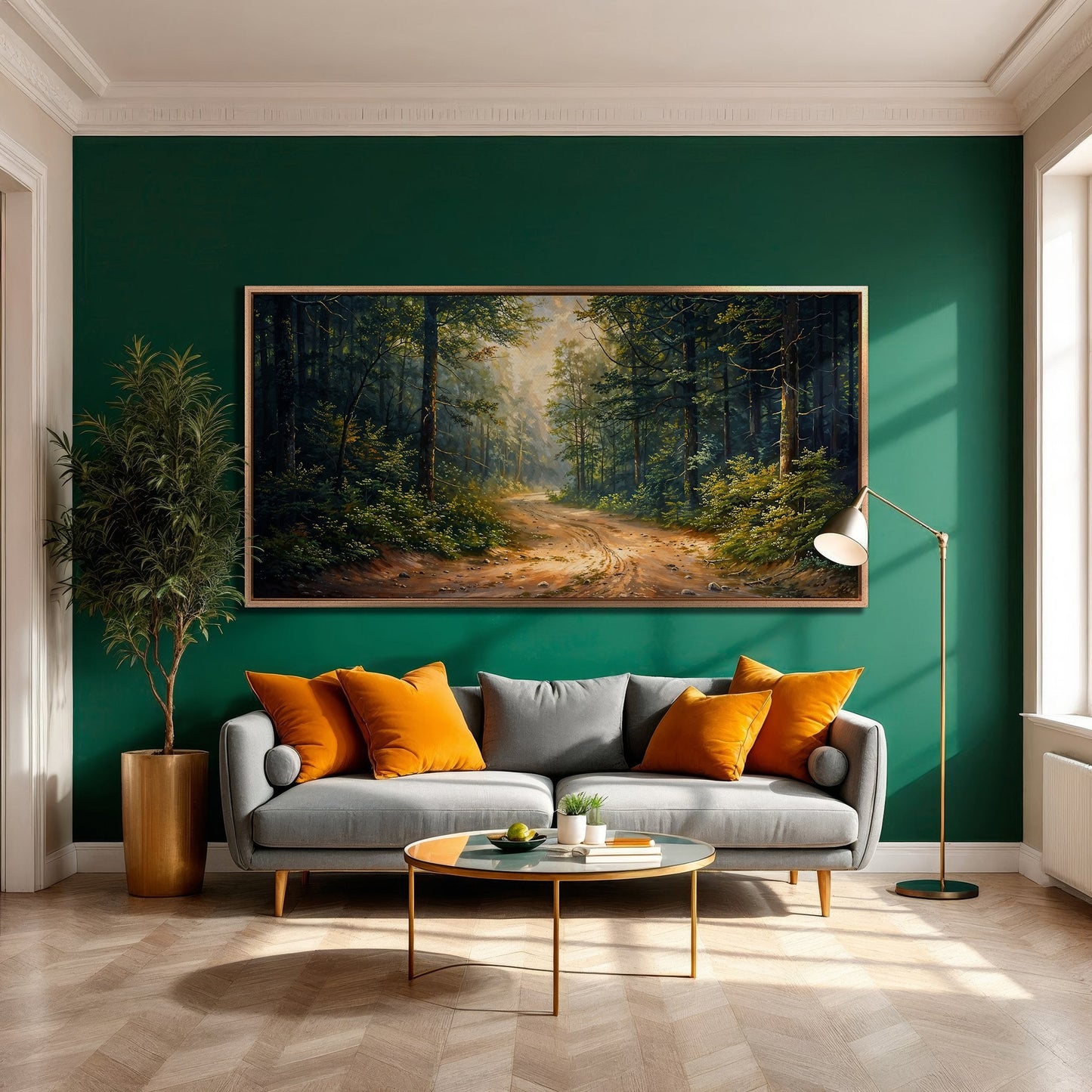 Tranquil Forest Path Canvas Print with Morning Mist