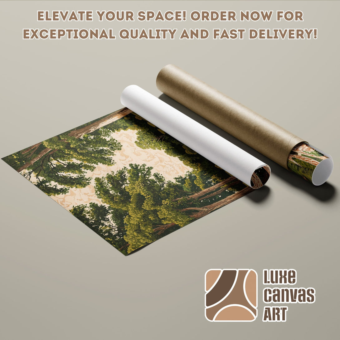 Poster Roll featuring a serene forest landscape in green and beige tones. Elevate your space with this art poster!