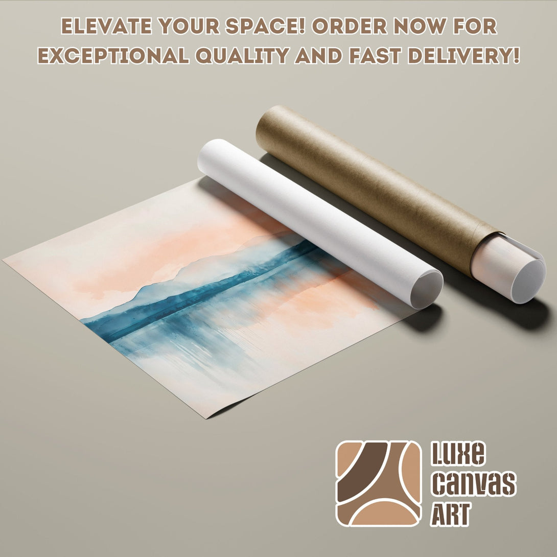 Abstract landscape Poster Roll in blue and peach tones. Elevate your space!