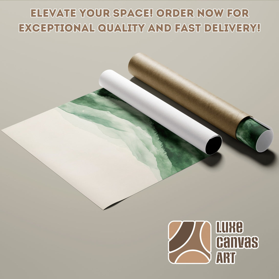 Abstract watercolor Poster Roll in green and beige tones. Elevate your space with Luxe Canvas Art! Order now!