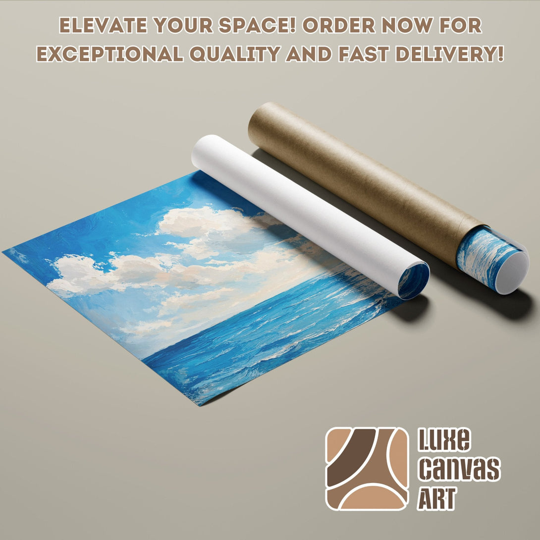 Poster Roll featuring a seascape painting in a blue and white color palette. Elevate your space!
