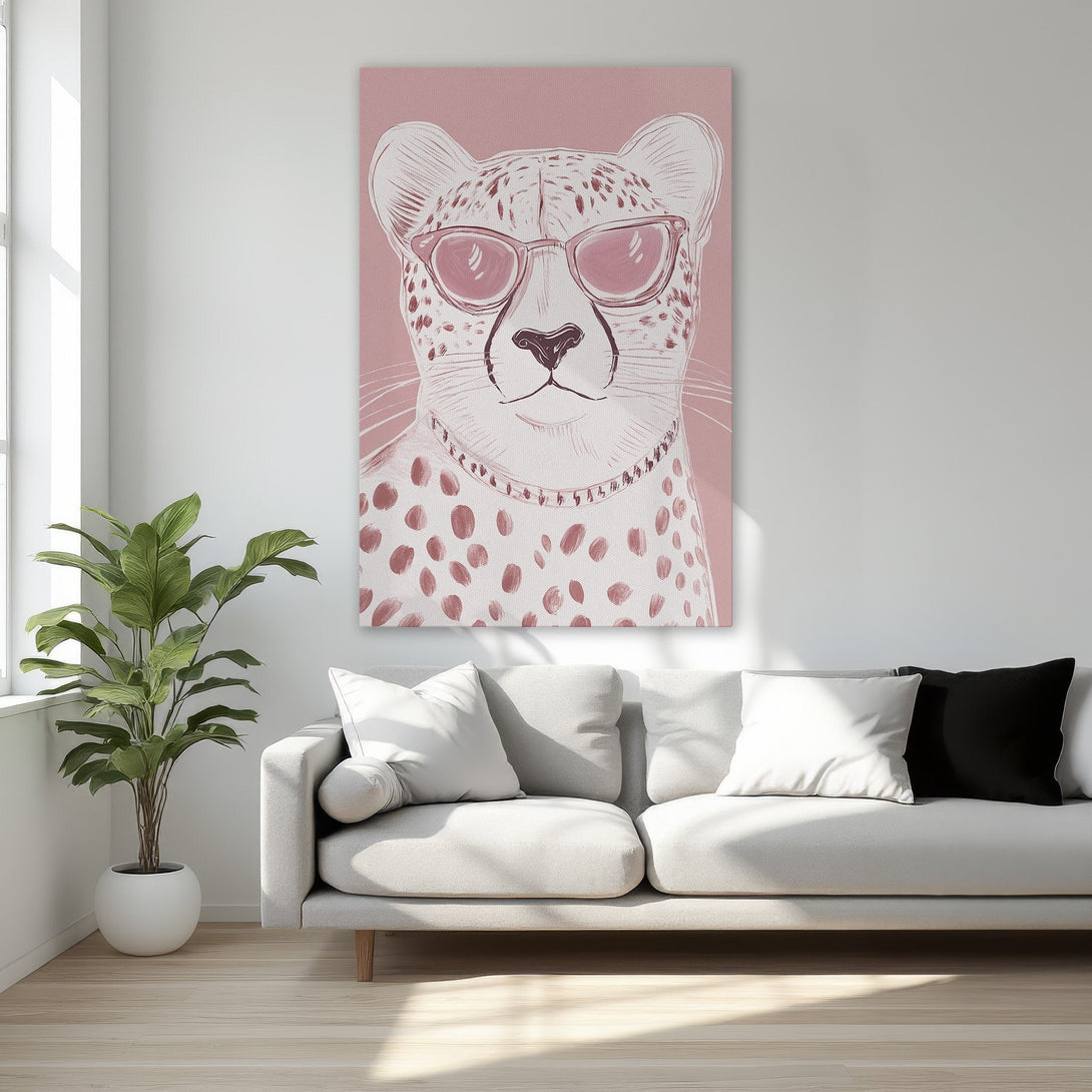 Framed Wall Art: Stylish cheetah print canvas art in pink and gold tones. Perfect bedroom decor! Shop now for a touch of modern elegance.