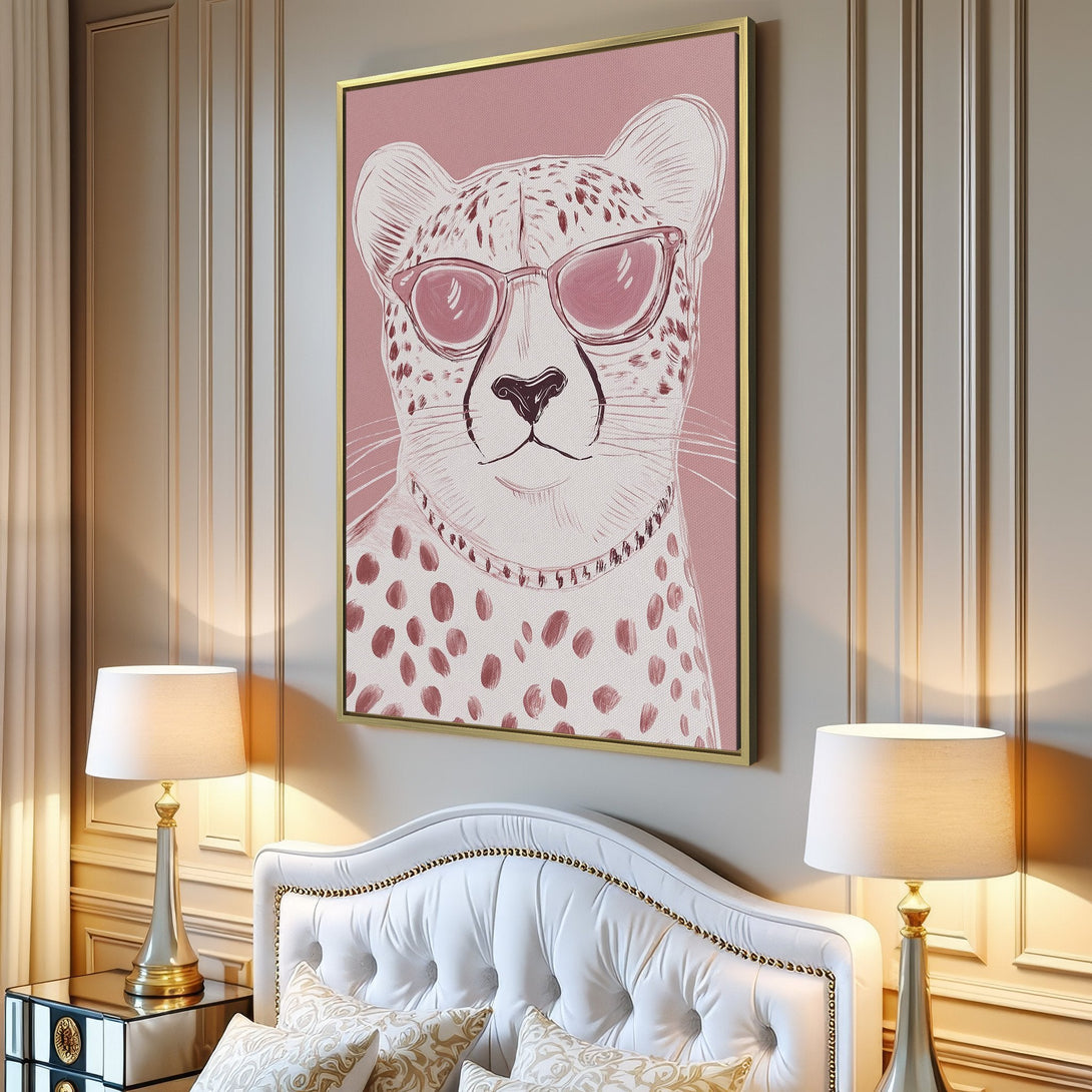 Canvas Print: Stylish cheetah art in pink and white, perfect for modern home decor. Adds a pop of personality to any space!
