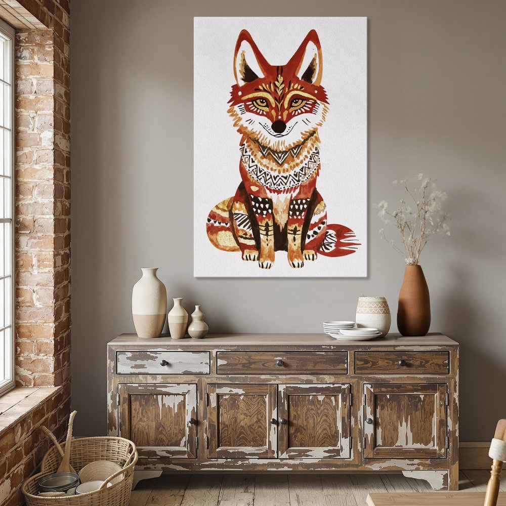 Framed Wall Art: Watercolor fox print in warm orange and brown tones. Boho style art perfect for dining room decor.