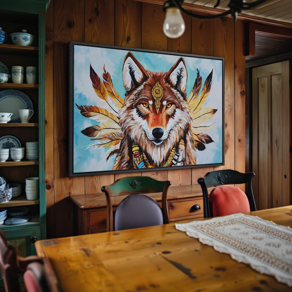 Framed Wall Art: Majestic wolf portrait in warm earthy tones. Add a touch of nature & style to your home with this stunning Canvas Print.