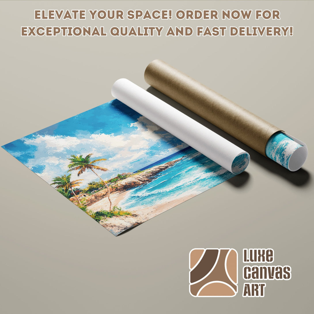 Beach scene Poster Roll, vibrant colors, art print for your space. Order now!