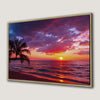 Tropical Beach Sunset Canvas Print with Palm Tree