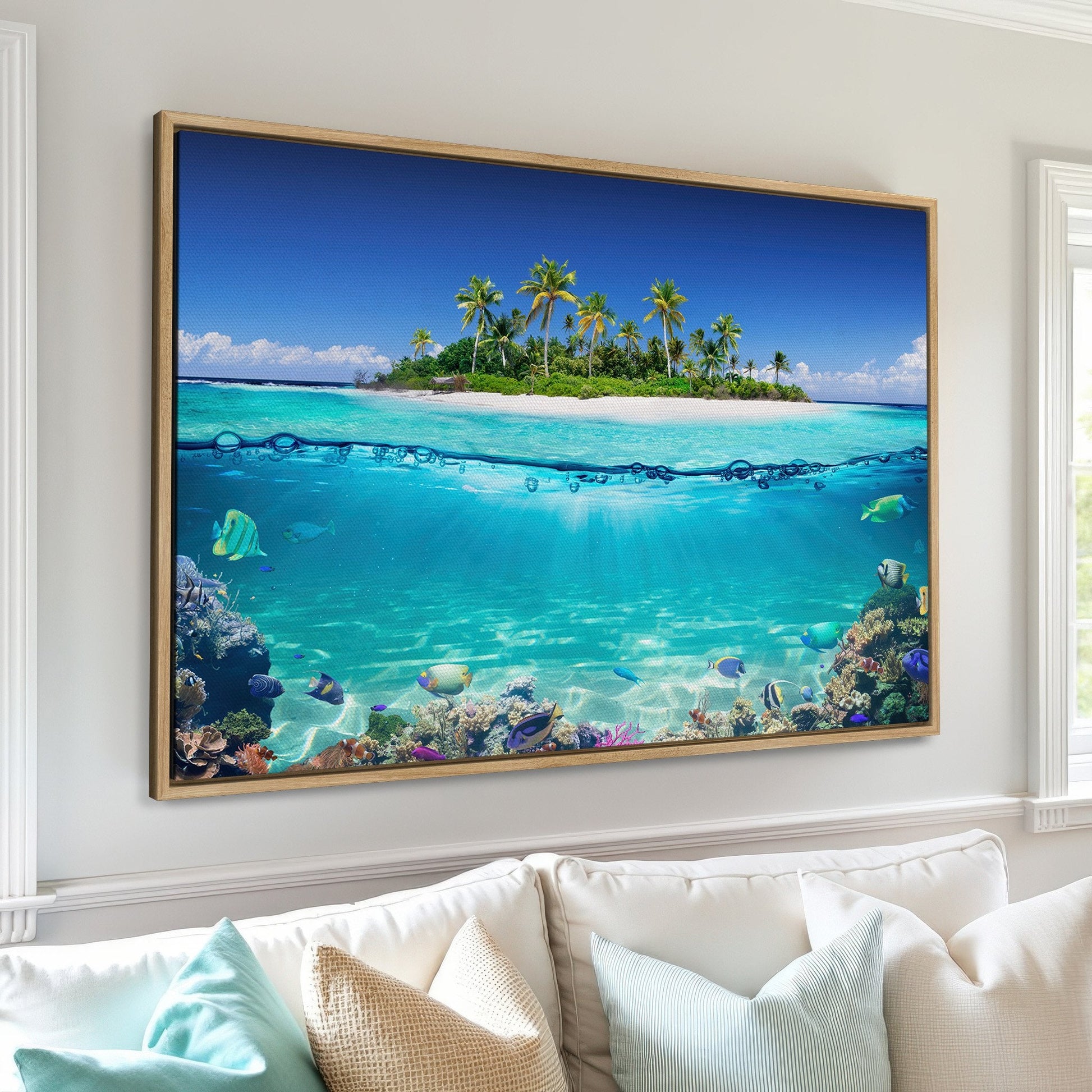 Tropical Island and Coral Reef Canvas Print for Bedroom
