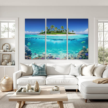 Tropical Island and Coral Reef Canvas Print for Bedroom