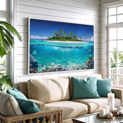 Tropical Island and Coral Reef Canvas Print for Bedroom