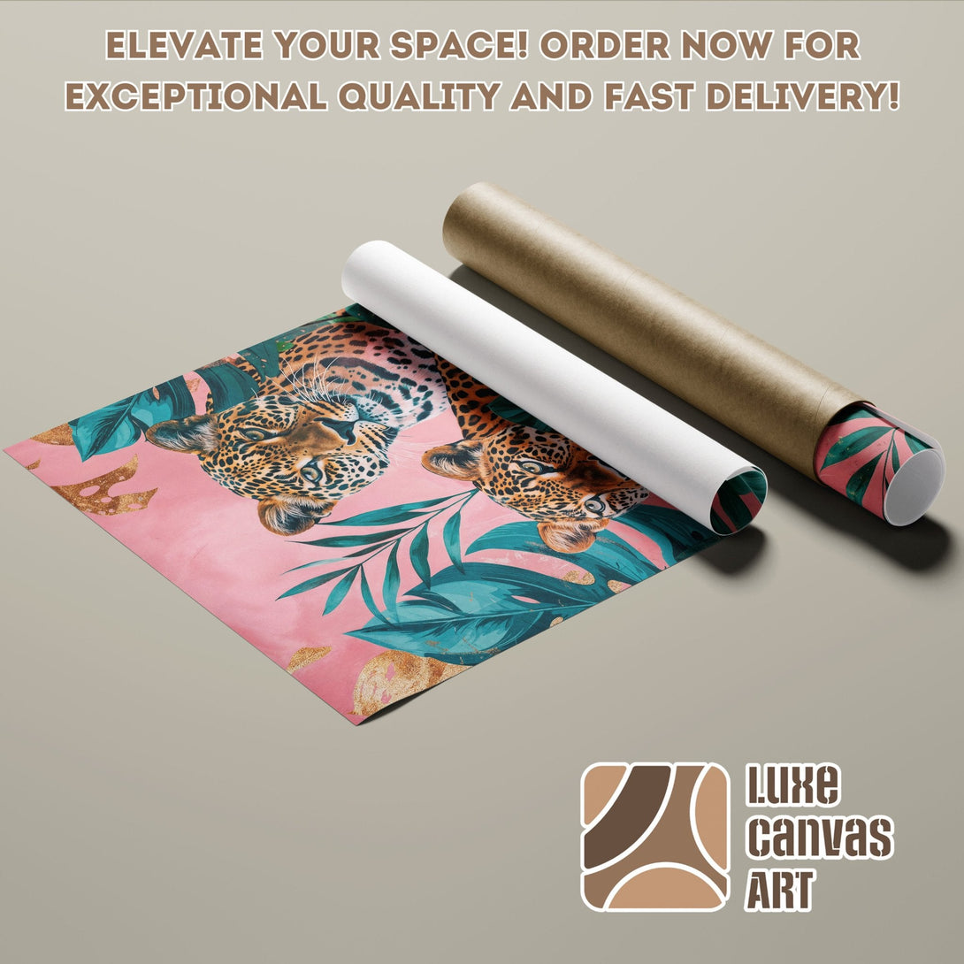 Poster Roll featuring a leopard print design with pink and teal colors. Elevate your space!