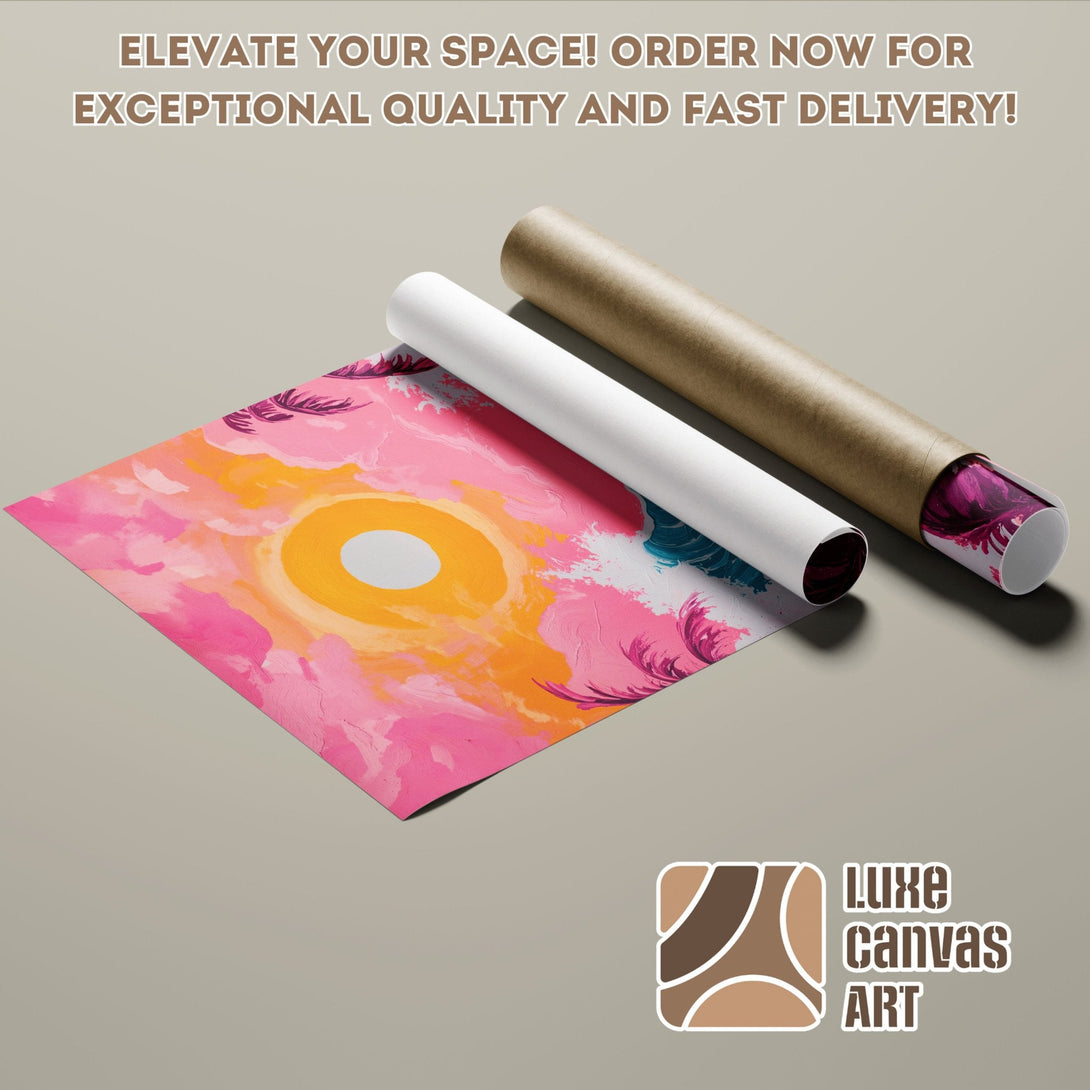 Abstract art poster roll with pink, orange, and teal color palette. Elevate your space with this vibrant Poster!