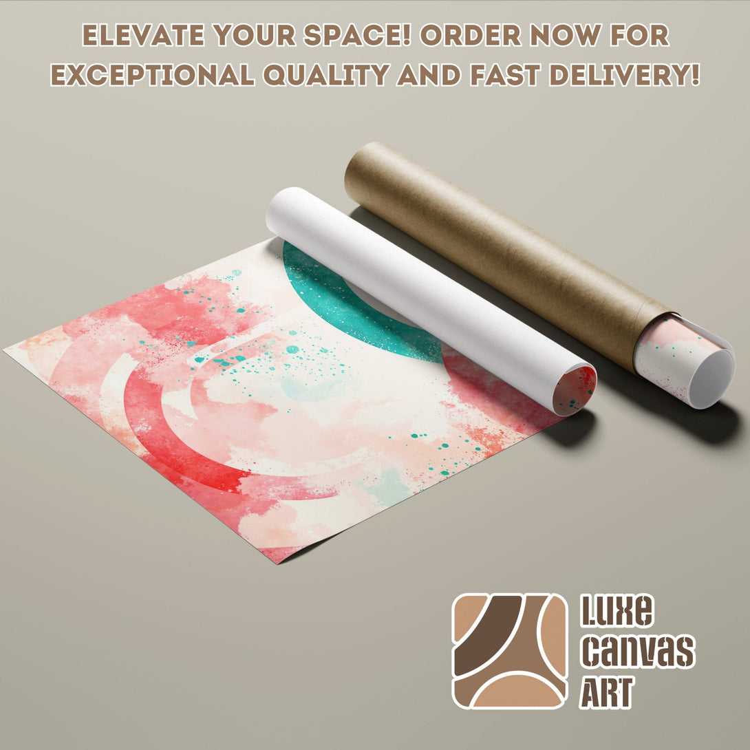 Abstract art Poster Roll in red, pink, and teal. Elevate your space with Luxe Canvas Art!