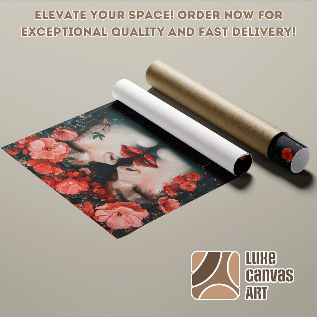 Poster Roll featuring a woman's face with floral accents, in a dark, moody color palette. Elevate your decor!