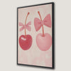 Two Cute Cherries with Bows Pink Canvas Print Art