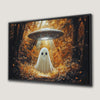 UFO Abducts Ghost Canvas Print in Creepy Autumn Forest