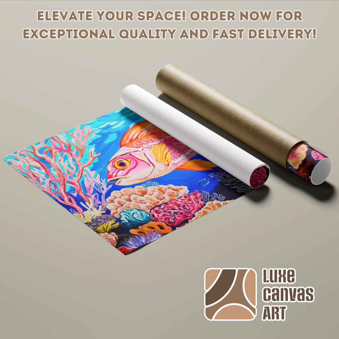 Vibrant fish poster roll art with coral reef, colorful palette. Elevate your space with this stunning Poster!