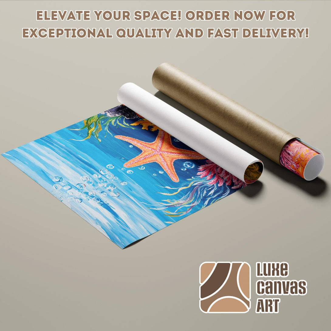 Poster Roll featuring an underwater scene with a starfish, vibrant blues, oranges, and greens.