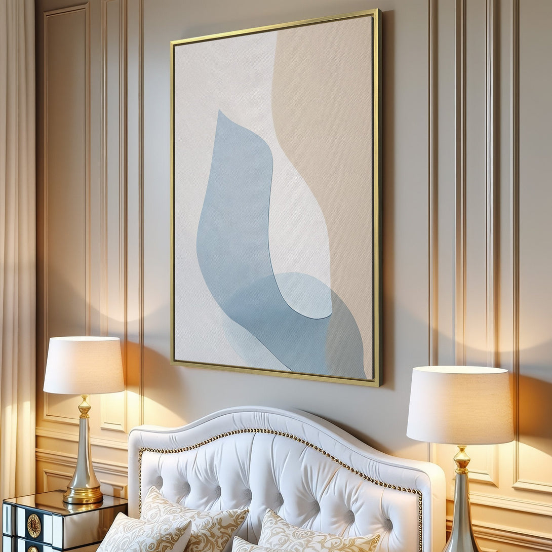 Canvas Print: Abstract art in calming blue and beige tones. Modern wall decor for a minimalist living room. Enhance your space with stylish art.