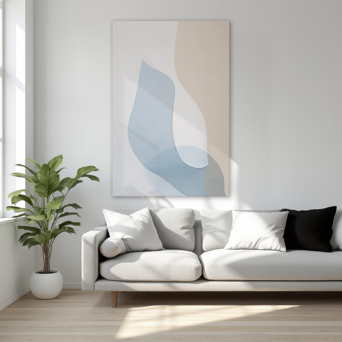 Framed Wall Art: Abstract art Canvas Print in calming blue and beige tones. Modern decor for bedroom or living room. Add a touch of elegance!
