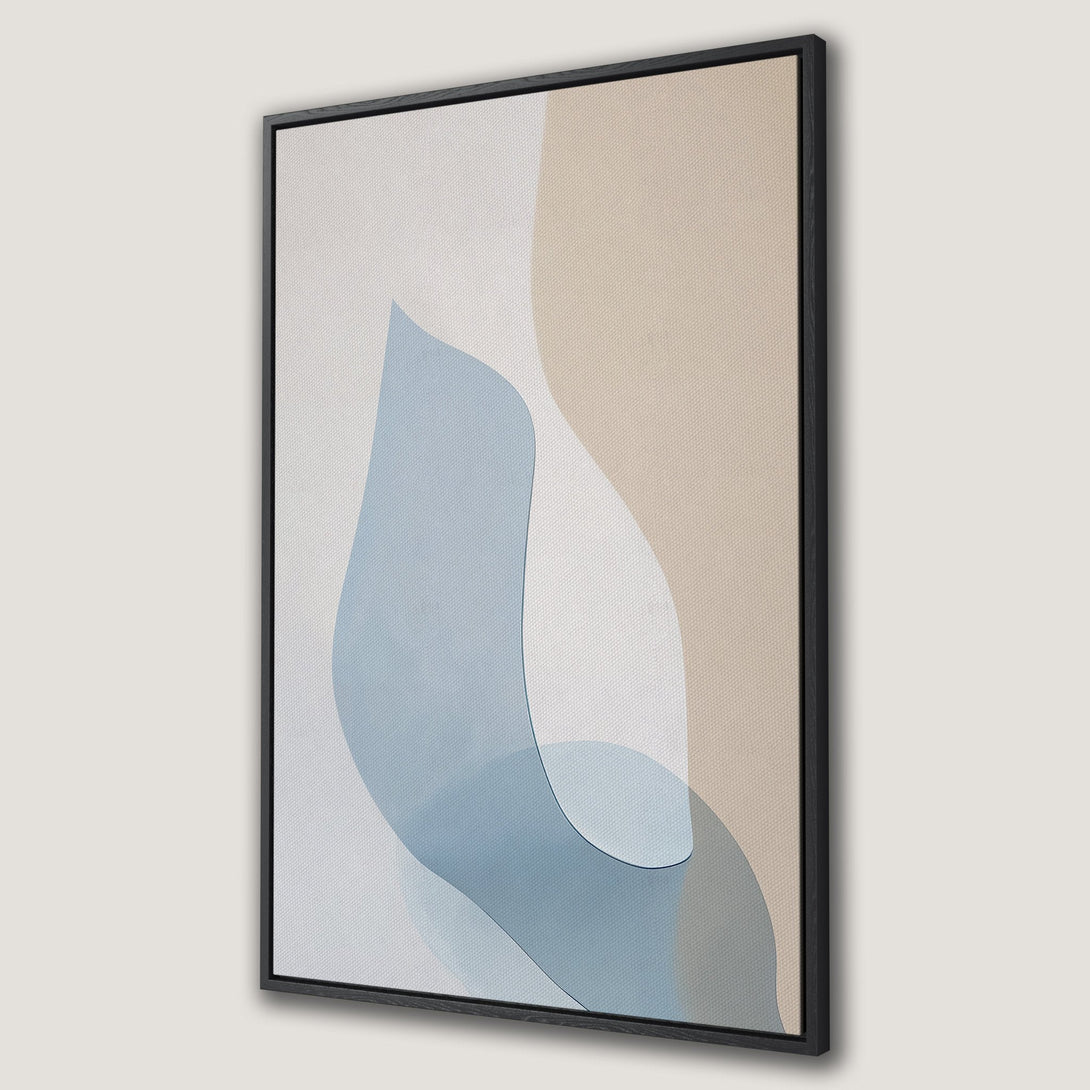 Framed Wall Art featuring abstract shapes in soft blue, beige, and white. Modern art Canvas Print for a calming and stylish interior.