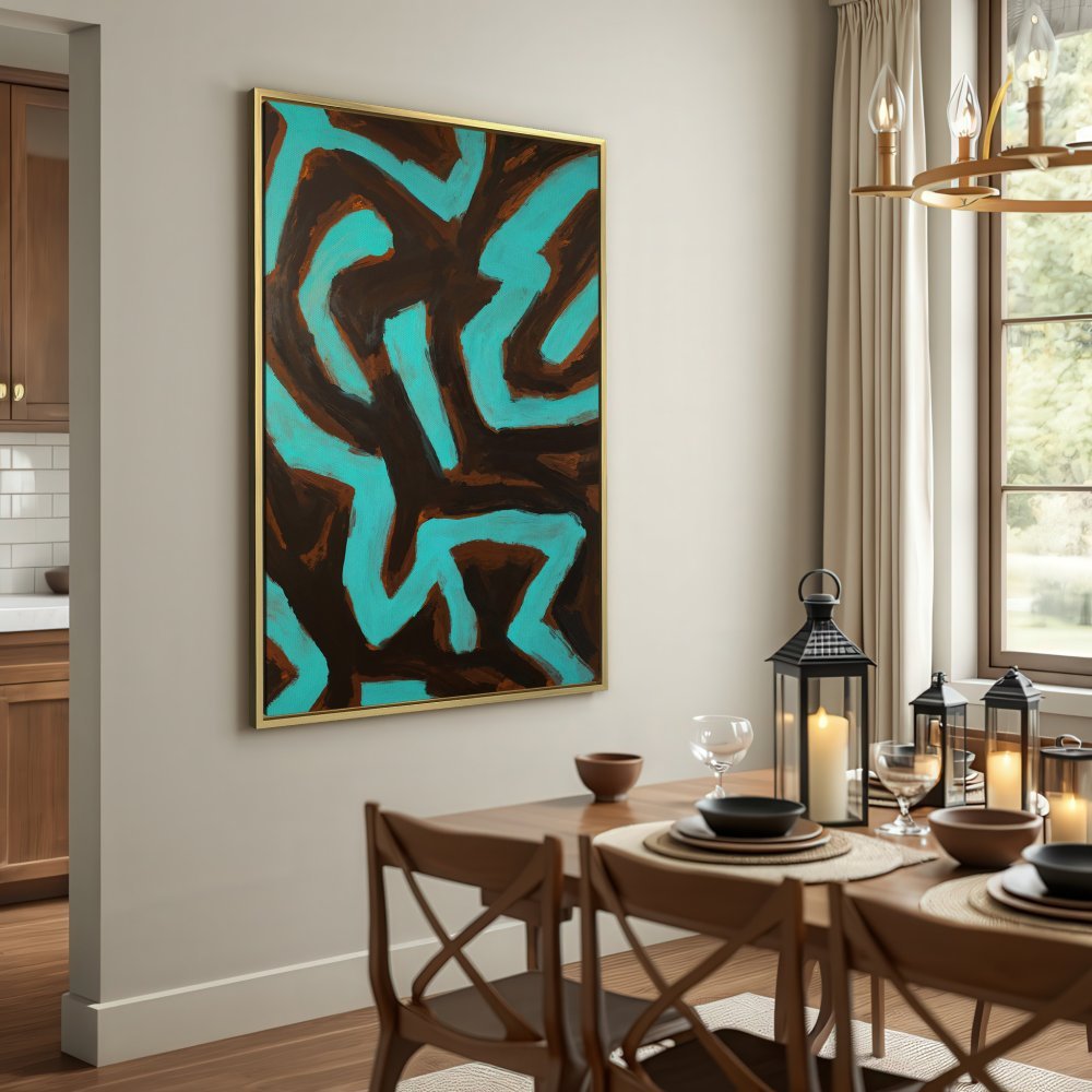 Abstract Canvas Print in teal and brown tones. Modern wall art for your home decor.