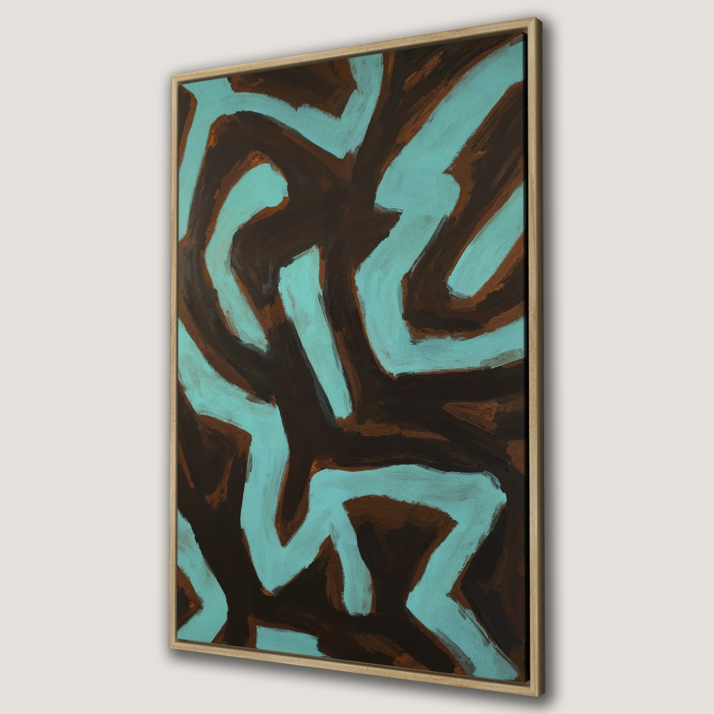 Framed Wall Art: Abstract art Canvas Print in teal and brown. Modern, minimalist design for your home decor.