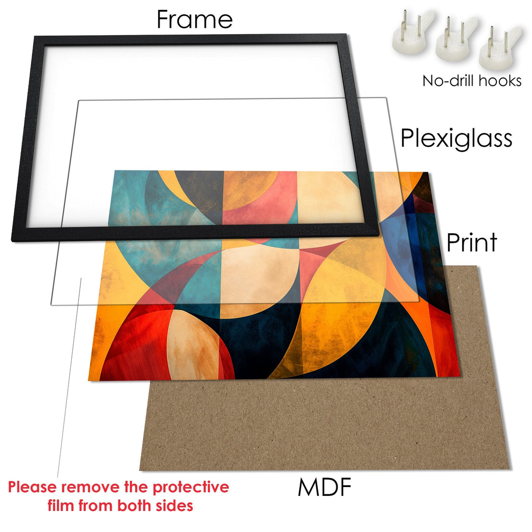 Framed Poster with abstract geometric art in vibrant colors. Perfect wall decor for any space. Shop now!