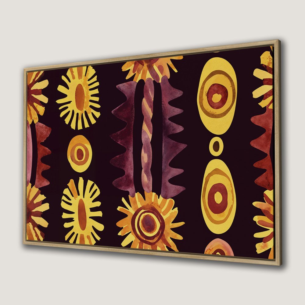 Framed Wall Art: Abstract watercolor print in warm yellow and burgundy tones. Modern art canvas print for a stylish interior.