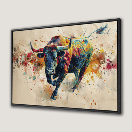 Vibrant Abstract Charging Bull Canvas Print Wall Art