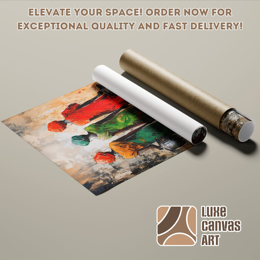 Abstract art Poster Roll with vibrant colors. Modern style, warm color palette. Order your art today!