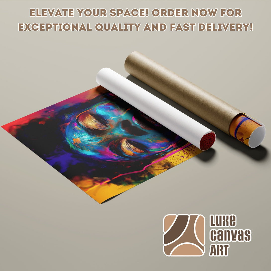 Poster Roll featuring vibrant abstract art with a colorful palette of blues, yellows, and reds. Elevate your space with this unique artwork!