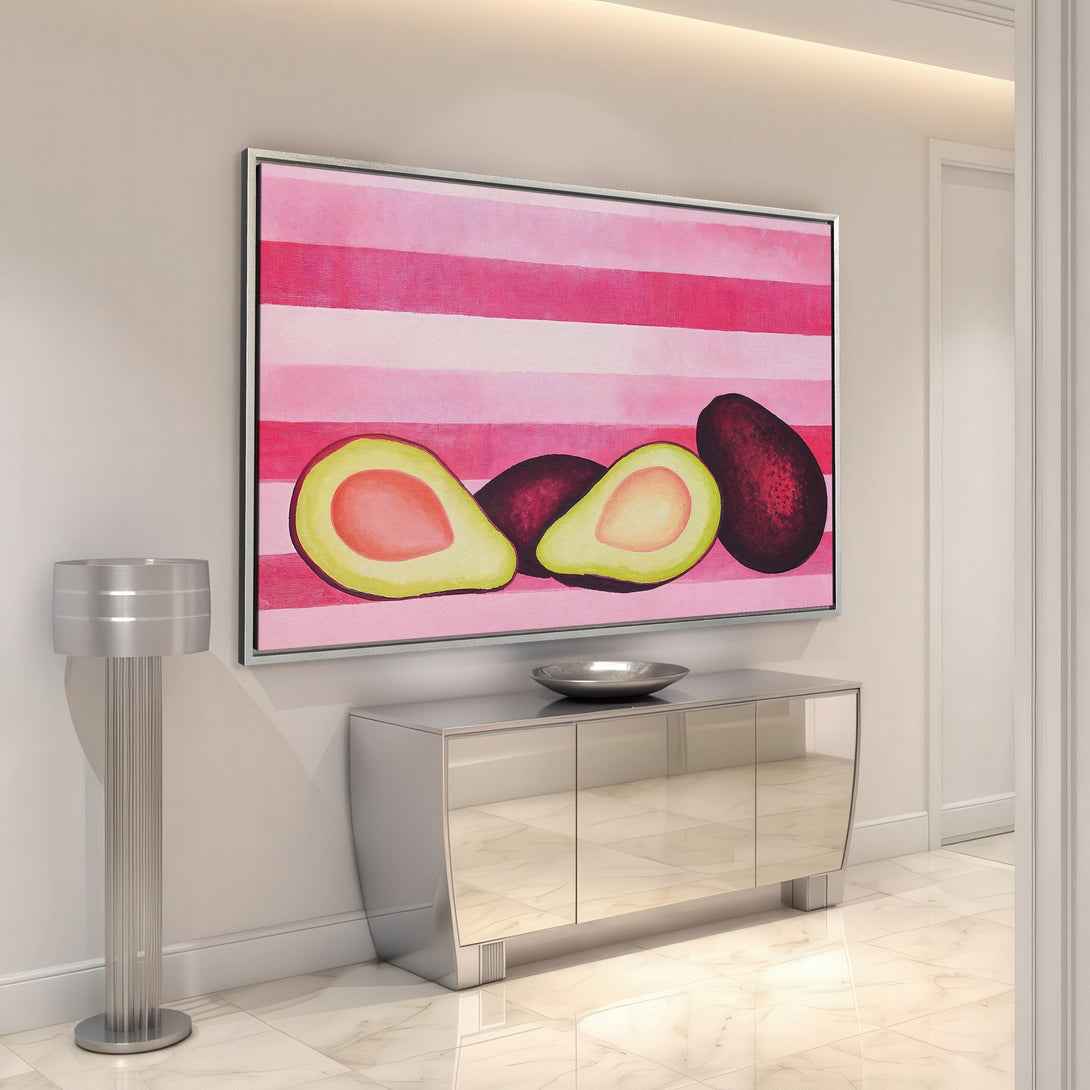 Framed Wall Art: Modern avocado painting in pink hues. Stylish canvas print adds a pop of color to any interior. Shop now for unique wall decor!