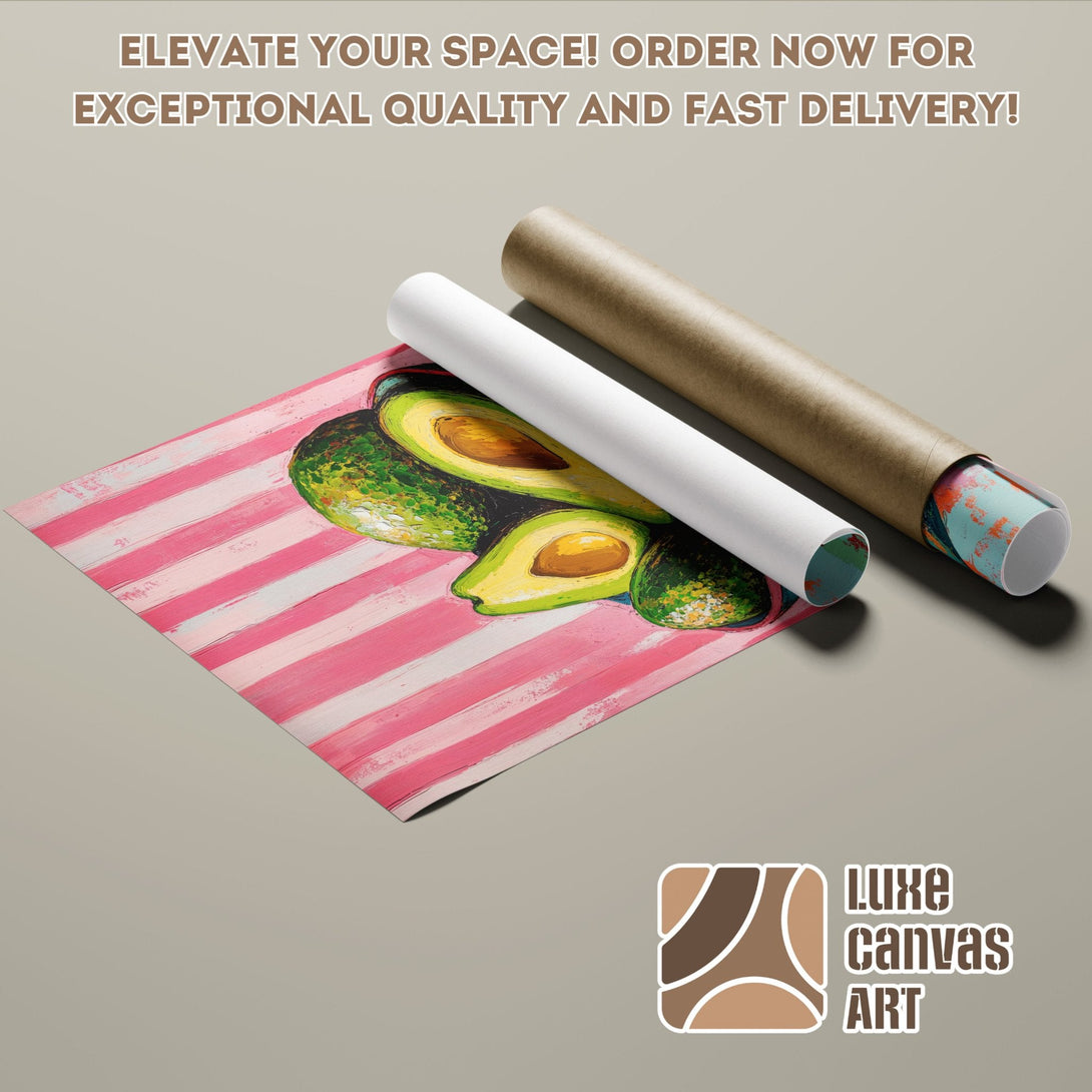 Avocado Poster Roll, modern art with pink & green palette. Elevate your space!