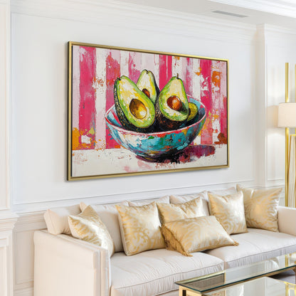 Vibrant Avocado Bowl Framed Canvas Print on Pink