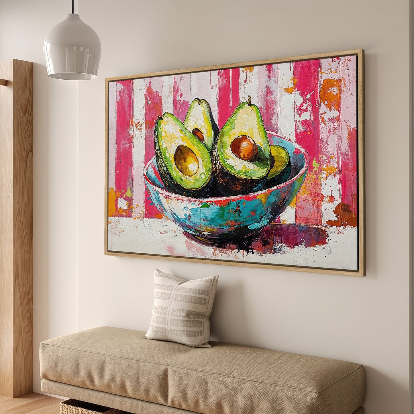 Vibrant Avocado Bowl Framed Canvas Print on Pink