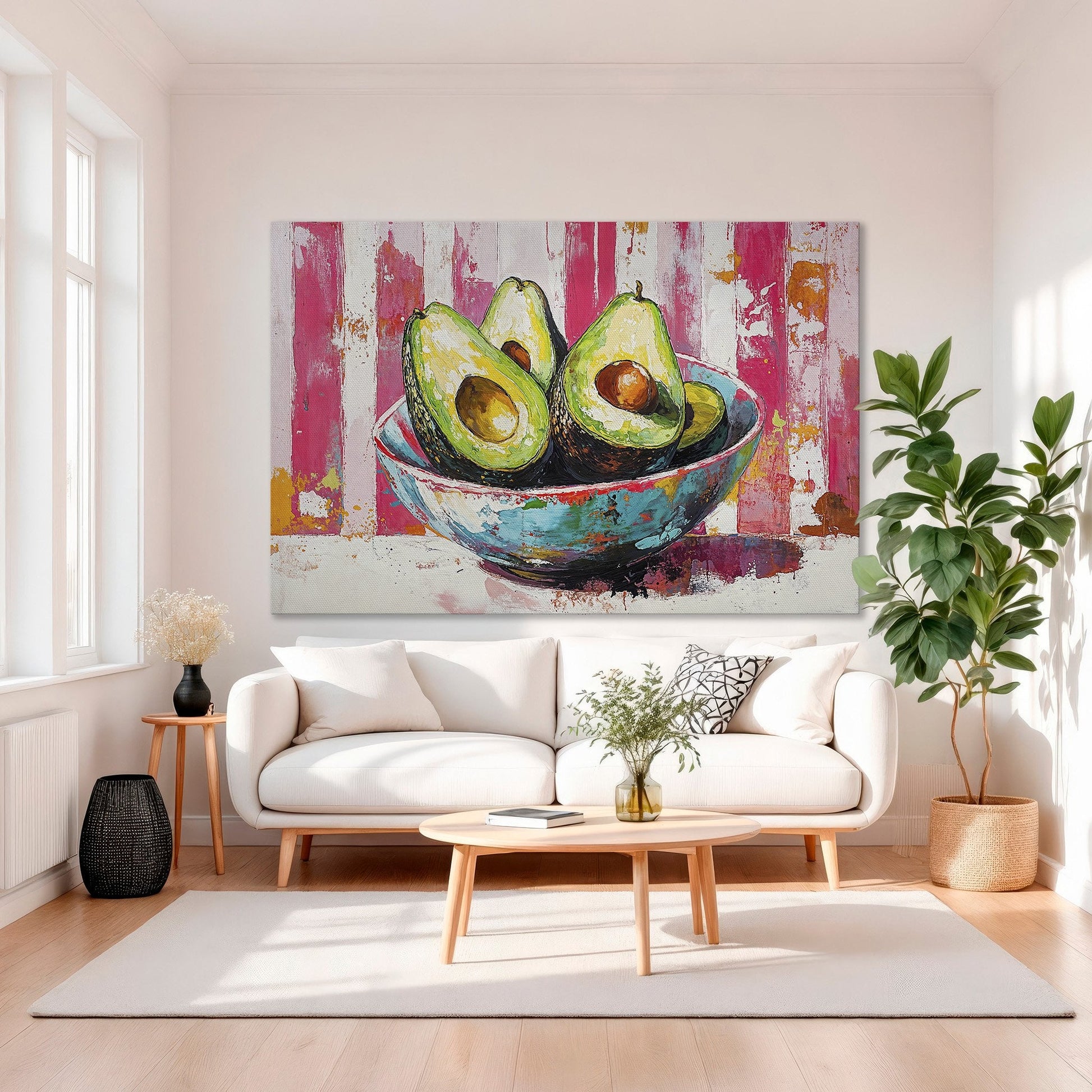 Vibrant Avocado Bowl Framed Canvas Print on Pink